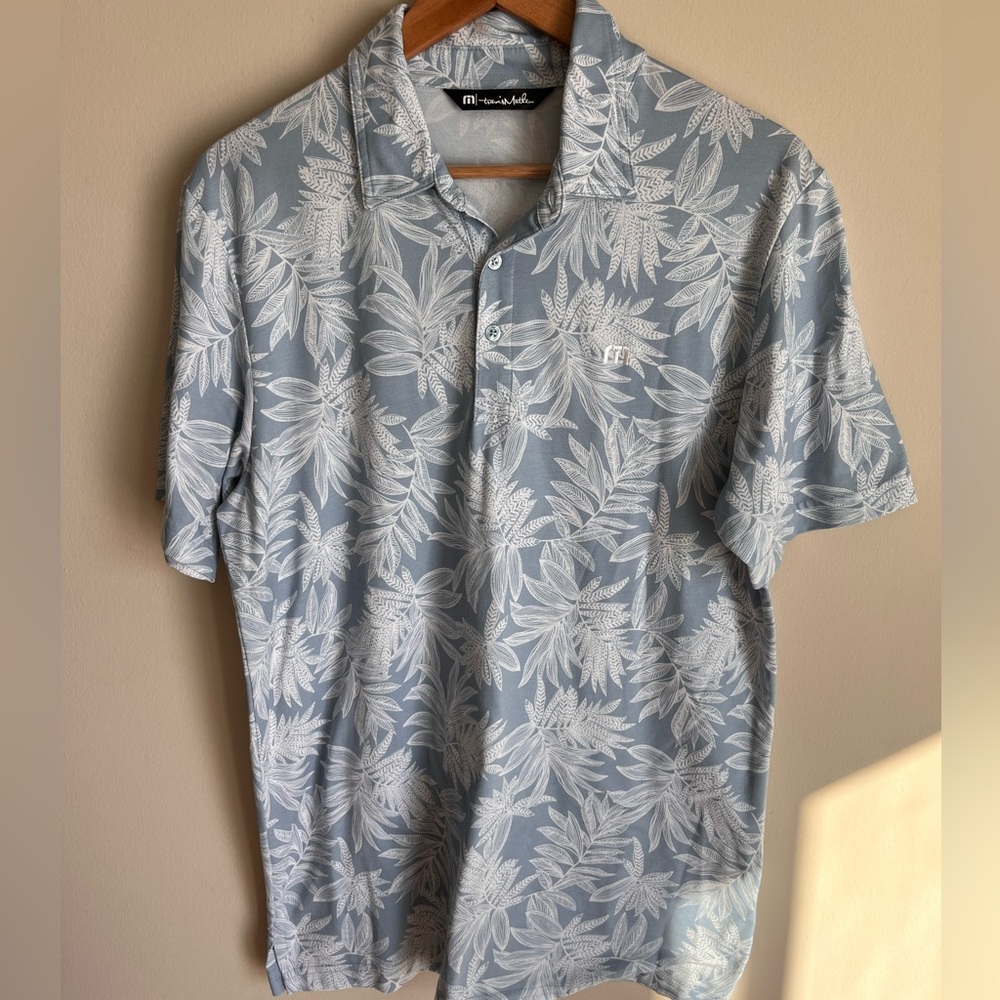 Travis Matthew Men's Sea Journey Golf Polo Shirt in Ash Blue Size Medium (M)